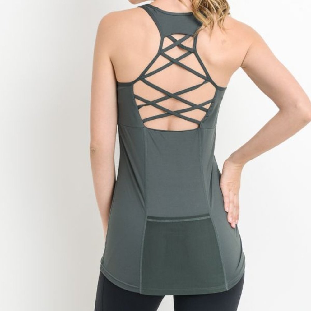 Racerback Lattice Top with Buit-in Sports Bra